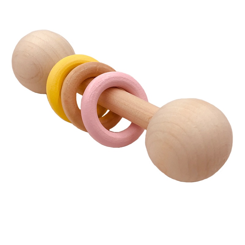 Wooden Rattle Beech Hand Teething Wooden Ring Baby Rattles Play Gym Montessori Stroller Toy For Kid Products